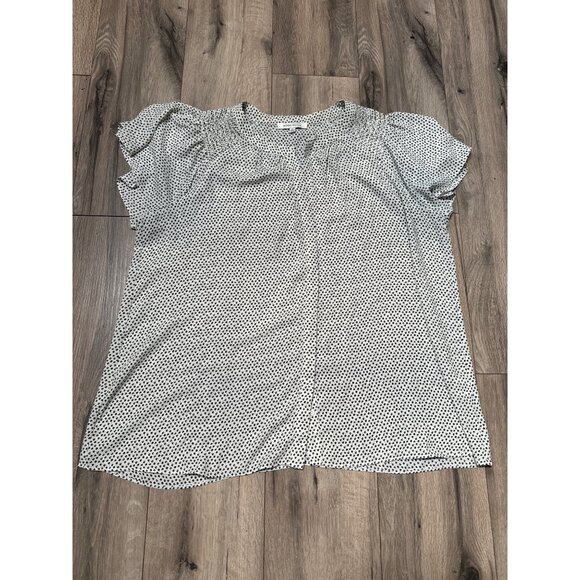 Rose and Olive Womans 2X White Black Polka Dots Polyester Pleated Button Down Bl - Picture 1 of 5